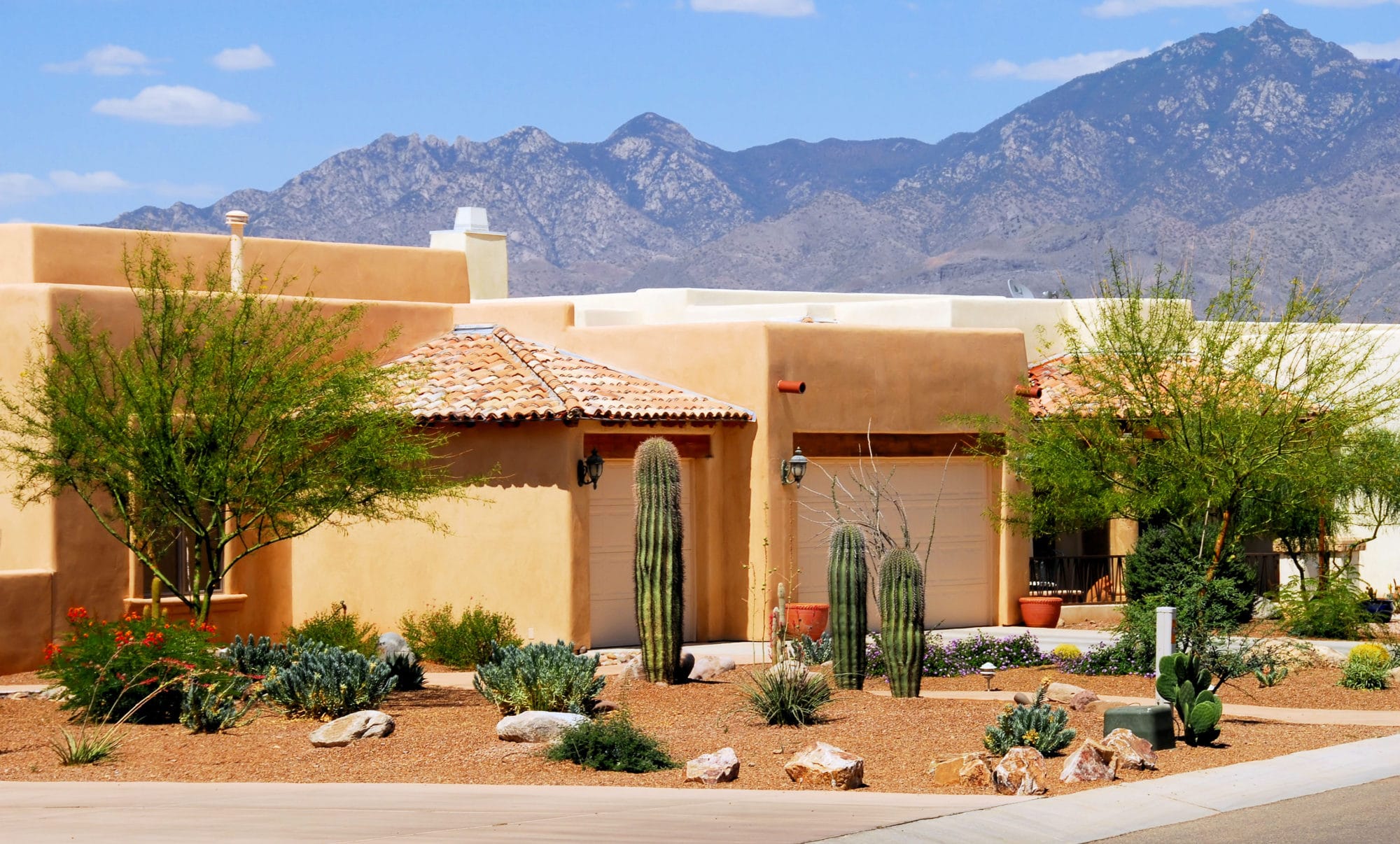 Beautiful adobe home and southwestern architecture glows in the Arizona sun