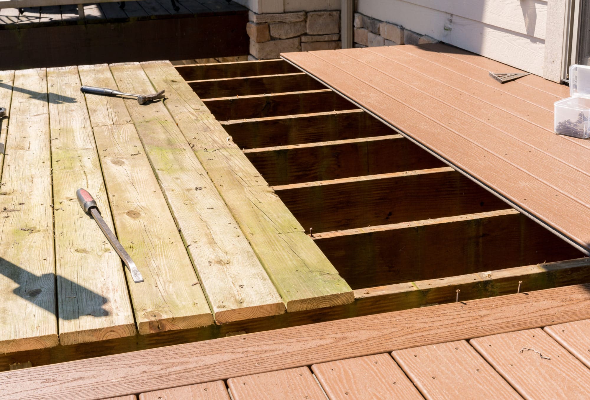 We repair and replace old wooden decking with modern synthetic composite materials.